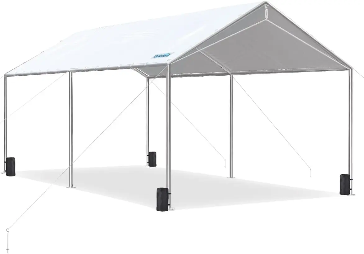 

10x20 ft Heavy Duty Car Canopy Galvanized Frame Carport Outdoor Party Tent Boat Shelter with 3 Reinforced Steel Cables - Whit