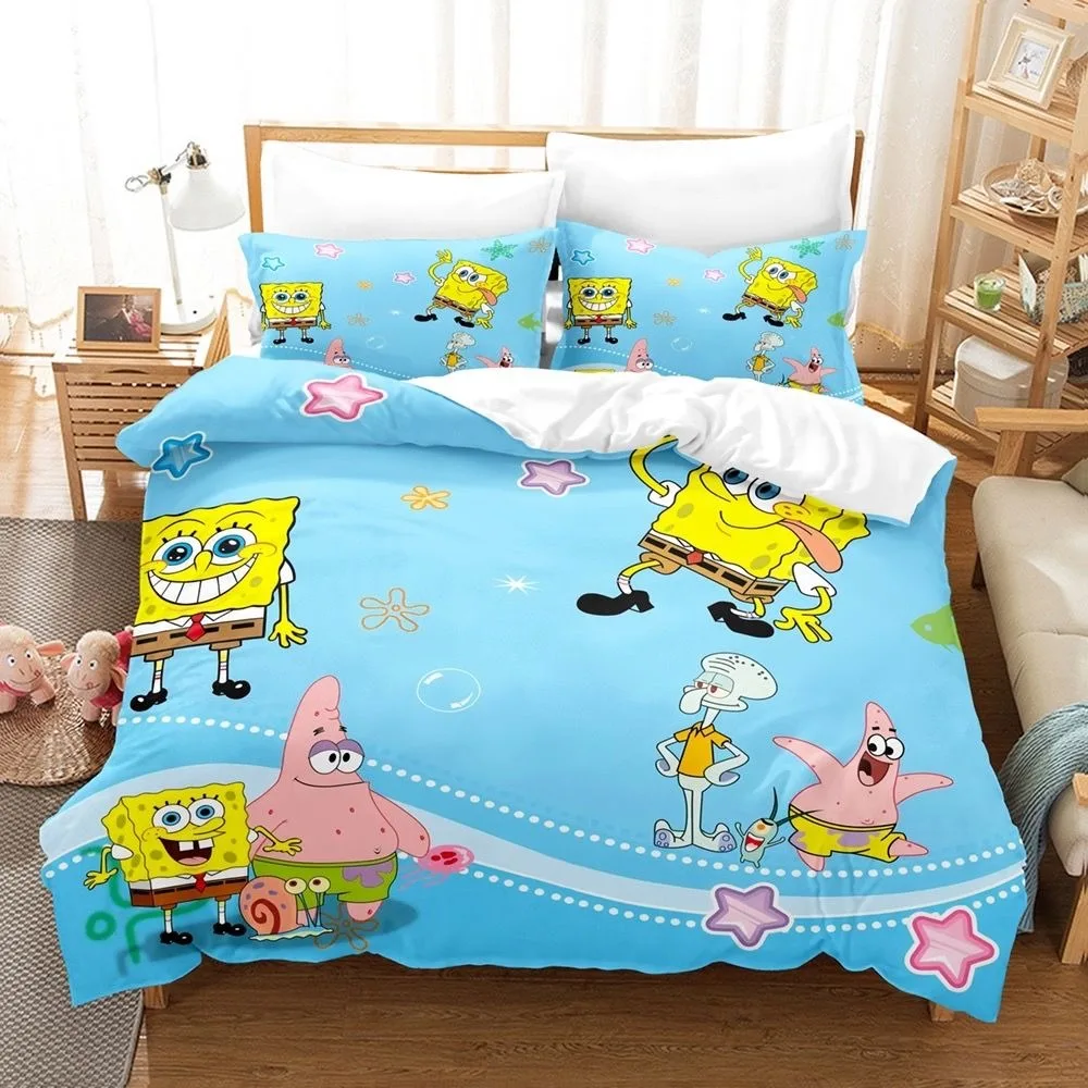 Exquisite 3D Cartoon SpongeBob Wallpaper Anime Digital Printing Bedding Set Duvet Cover Comforter Bed Youth Kids Girl Boys Gift