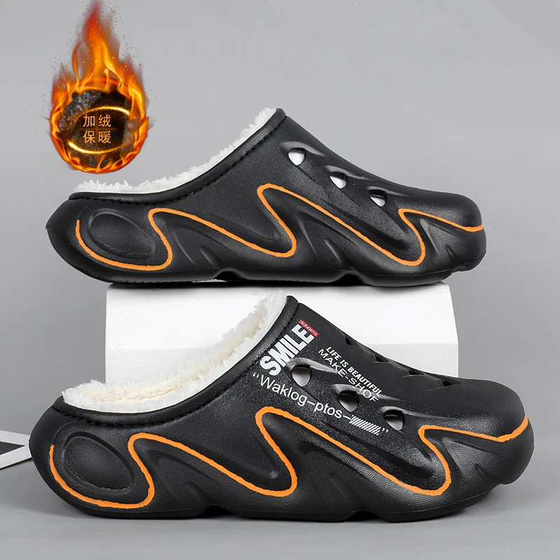 Sapatos masculinos inverno sapatos quentes forro de pelúcia chinelos de algodão interior plataforma concisa sapatos de cozinha ao ar livre casa chinelos à prova dwaterproof água
