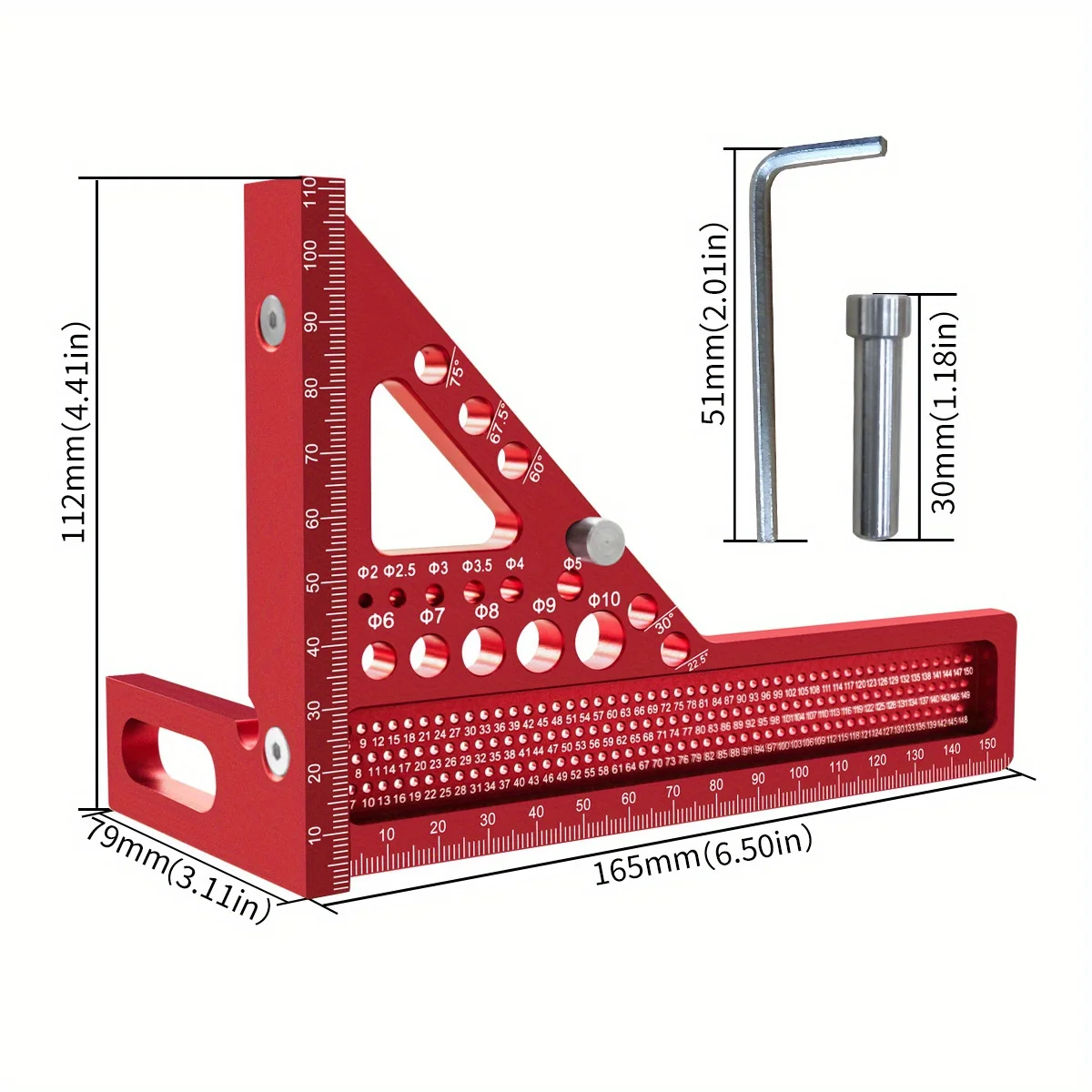 Lengthened Woodworking Square Protractor 3D Multi-Angle Measuring Ruler, Aluminum Alloy Miter Triangler Layout Measuring Tool