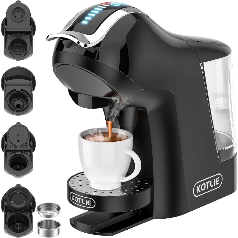 KOTLIE 5in1 19Bar Multicapsule Espresso Coffee Machine, Cold&Hot Brewing Single-Serve Coffee Maker, Cappuccino&Latte Maker,Black