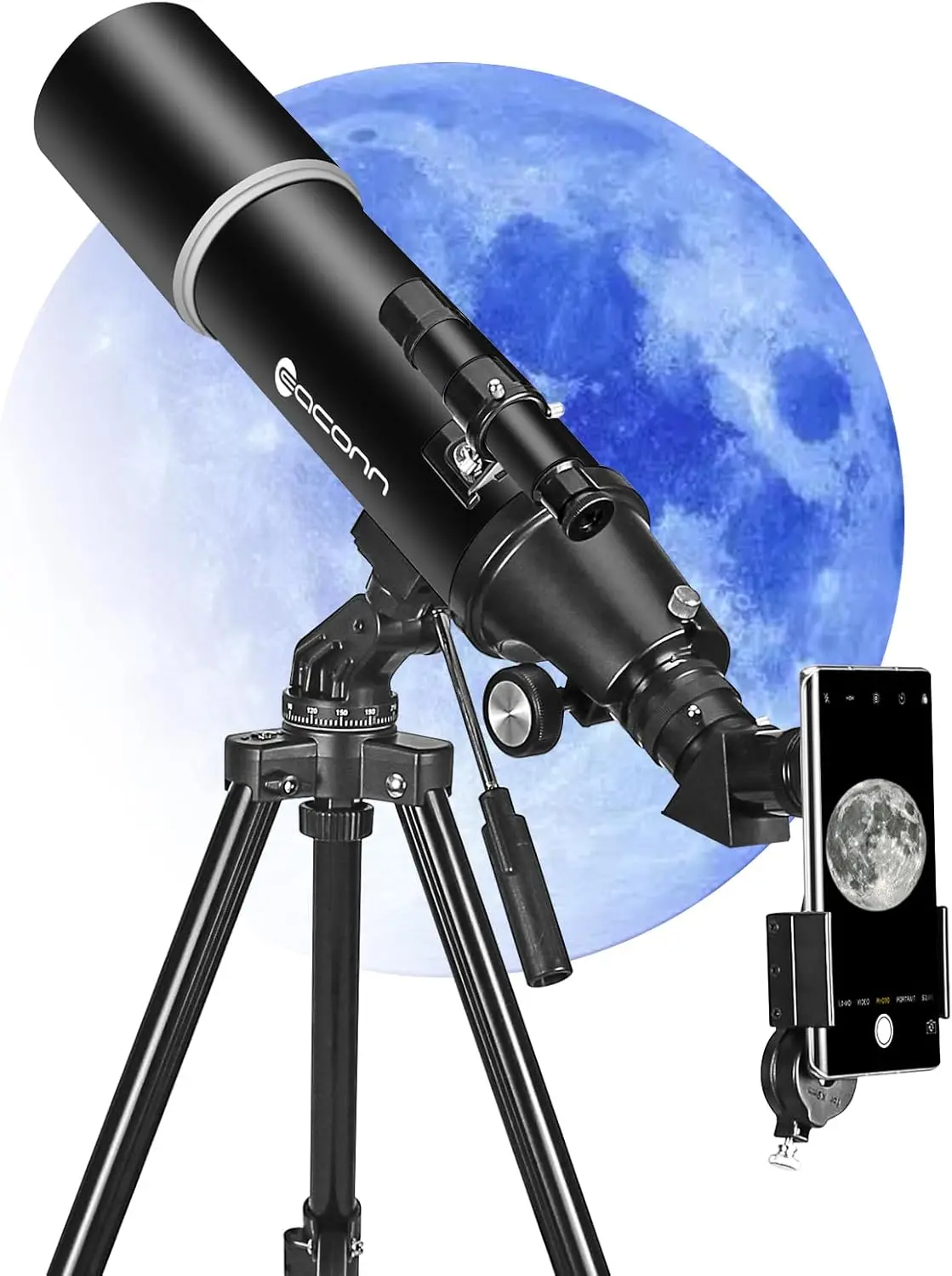 Adults Astronomy, 80mm Aperture 600mm Refractor Telescope for Beginners, Compact and Portable Travel Telescopio w