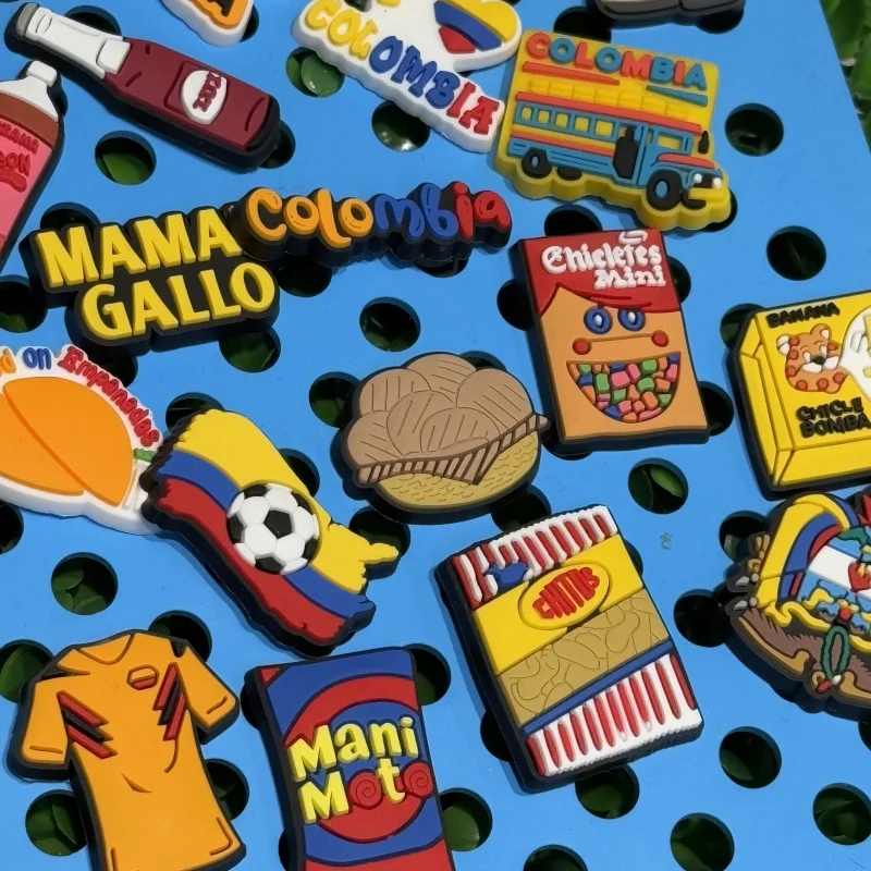 New 1-100pcs Colombia Hat T-shirt Drinks PVC Sandal Shoe Charms Buckle Clog Fit Wristbands Garden Shoes Button Decorations