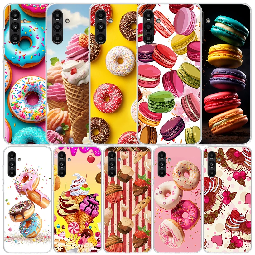 Macaron Ice Cream Cake Doughnut Phone Case For Samsung Galaxy A55 A54 A52 A53 A15 A14 A12 A13 A25 A24 A22 A23 A35 A34 A32 A33 A0