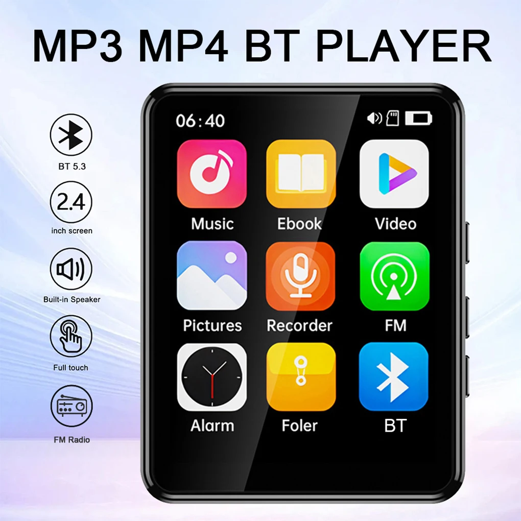 MP3 Player 2.4 Inch Bluetooth Touch Screen HiFi Music Players Support 128G Expansion Built-in Speaker with E-book /FM/Radio