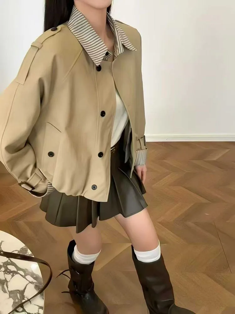 Korean Striped Patchwork Jacket Women Y2K Autumn Loose Streetwear Fake 2 Piece Coats Female All Match Single Breasted Outerwear