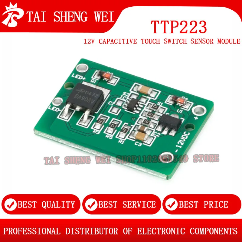 

2pcs 12V DC 6-20V 3A TTP223 Capacitive Touch Switch Sensor Module Push Button Touching Key Module Jog Latch With Relay