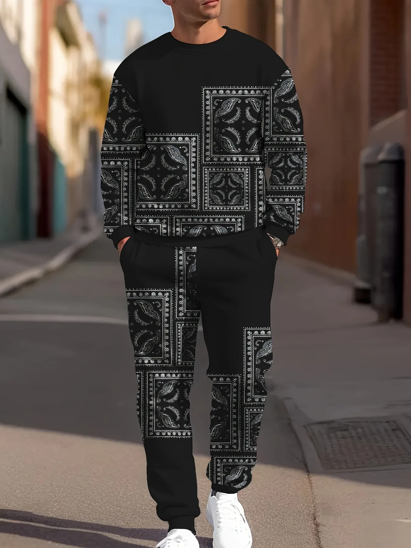 2026 Frühling Herbst Herren Rundhals 3D-Buchstaben-Print Zweiteiliger Hoodie-Trainingsanzug Weich Bequem Locker Streetwear Alltag Lässig Co-Ord M – Detail 17
