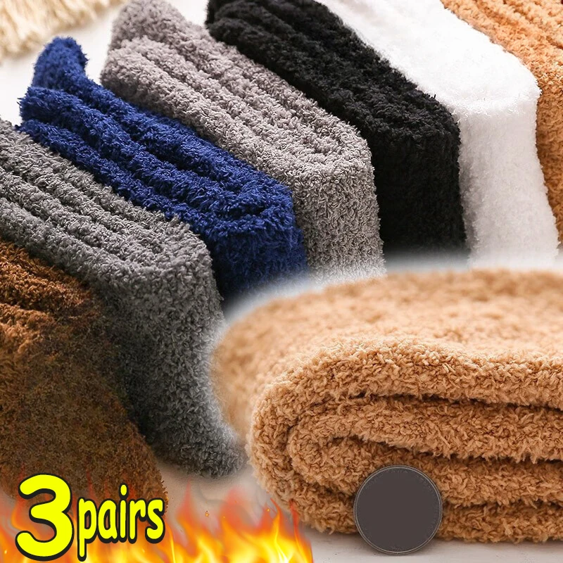 1/3pairs Winter Warm Coral Fleece Socks Men Solid Loose Sleeping Sock Velvet Home Fluffy Stocking Thicken Thermal Sox Calcetines