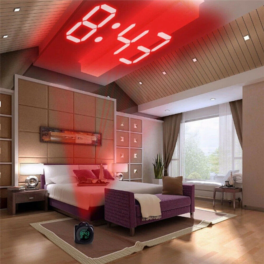 Multifunction Projection Chime Clock LED Light Alarm Clock Snooze Desk Table Clock Voice Prompt Digital Projection Clock