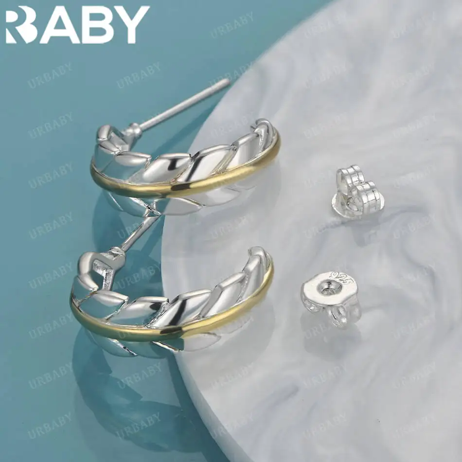 

URBABY 925 Sterling Silver Feather Stud Earrings For Women Fashion Cute Unique Jewelry Party Anniversary Wedding Accessories