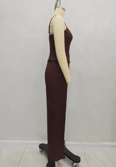 Two Piece Set Women Outfit 2026 Spring Summer New Solid Color Square Neck Sleeveless Vest Top & High Waist Wide Leg Pants Set