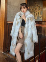 Faux Fox Fur Coat for Women Long Coat Fluffy Jackets Warm Fake Fur Jacket with Zipper Thick Pink Clothing Winter 2024