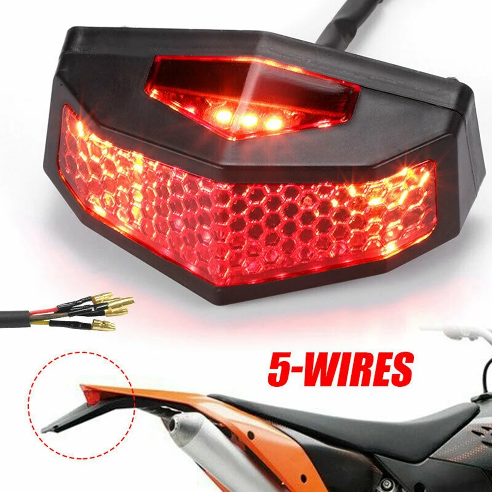 5 in 1 Motorcycle LED Turn Signals Stop Rear Tail Brake Light License Plate Universal Red -A08Q