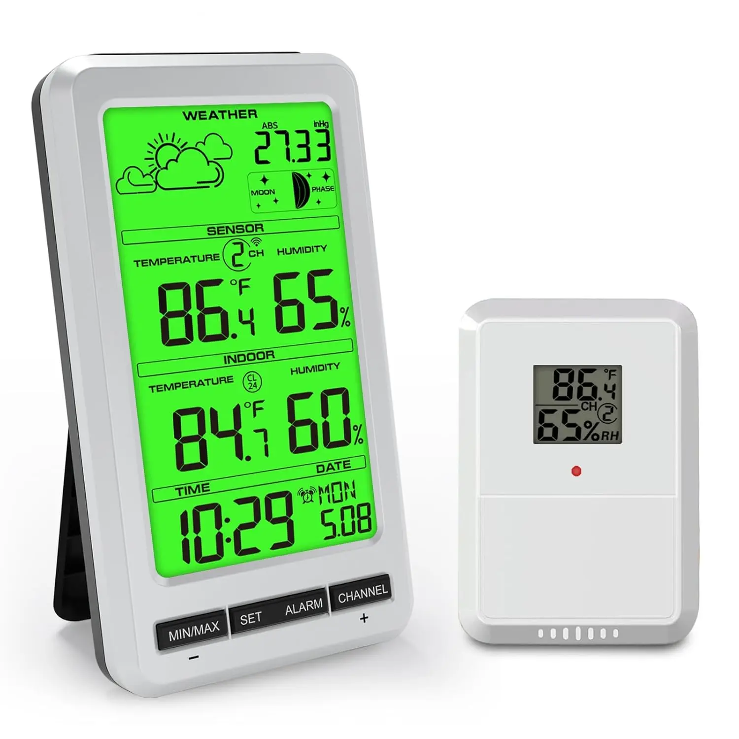 

Weather Station Wireless Indoor Outdoor Digital Thermometer Temperature and Humidity Monitor with Moon Phase Weather Forecast