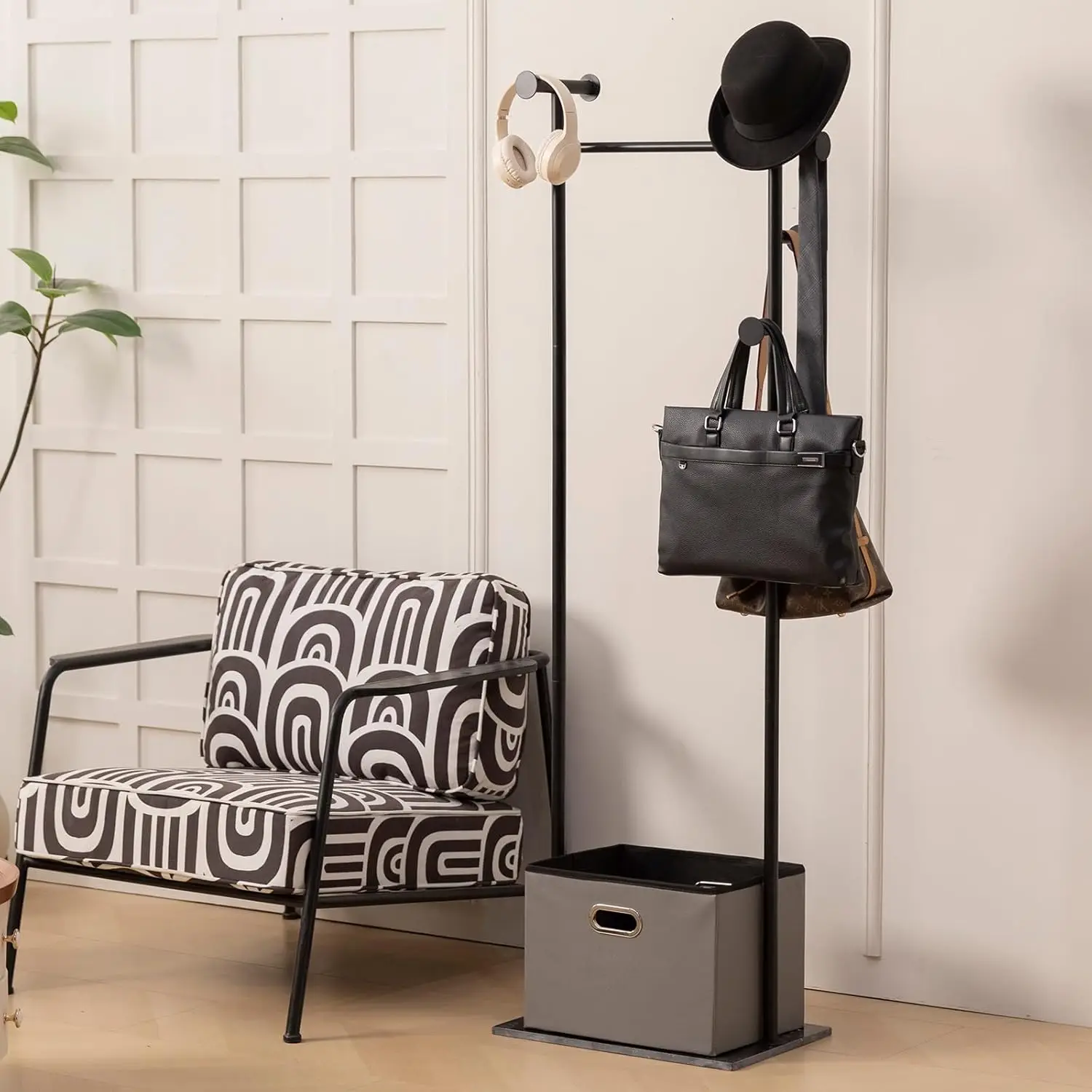 Coat Rack Freestanding Heavy Duty With Storage Basket Metal Clothes Rack,Marble Base Stand Clothing Rack Garment Rack For