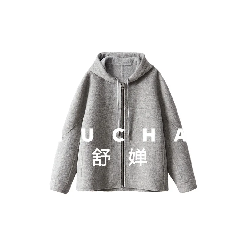 Camel Wool Double-sided Woolen, Split Design Casual Hooded Jacket Women Abrigo Invierno 2025 Para Mujer