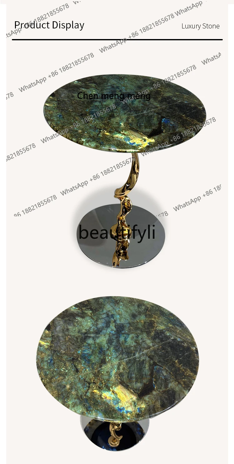 HGreen 천연 고급석 소형 사이드 테이블 모던 미니멀리스트 거실 소파 코너 테이블 원형 테이블