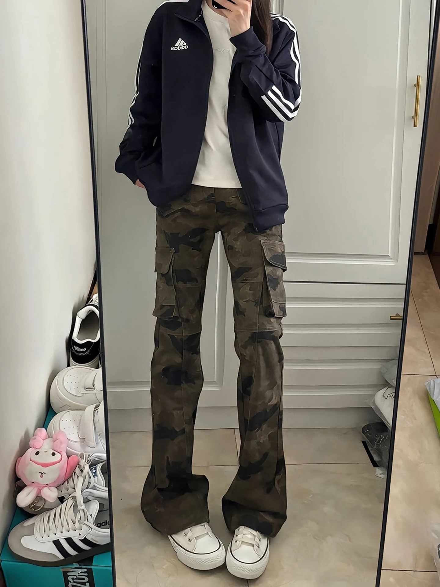 

Cleanfit Camouflage Work Pants Men Women Sle Slimming Straight Leg Bell Bot Denim Pants Cool Haome High Waist Zipper Fly