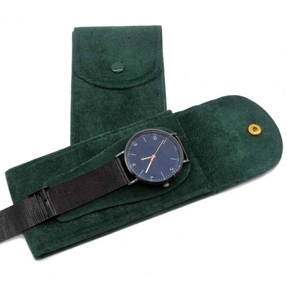 Anti-wear Watch Bag Anti-scratch Shock-proof Press Button Short Velvet Snap Design Portable Jewelry Packing Pouch Daily Use