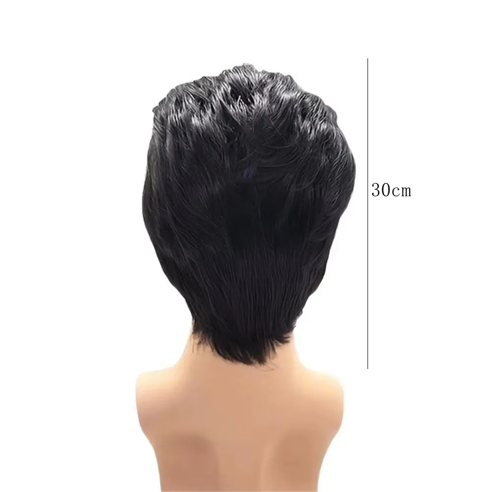 Men's Black Retro Rock n Roll Quiff Wig for Halloween Party Costume Cosplay Short Hairpiece 50s Style