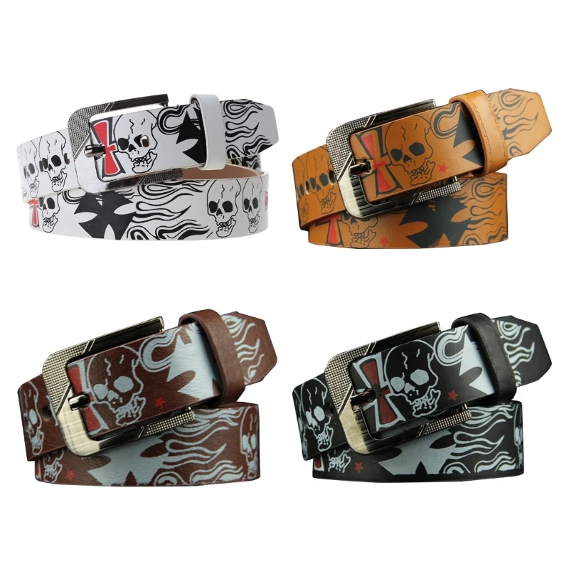 

Skull Print Hiphop Belt for Men Women Punk Belt for Pants Shorts PU Wide Belts