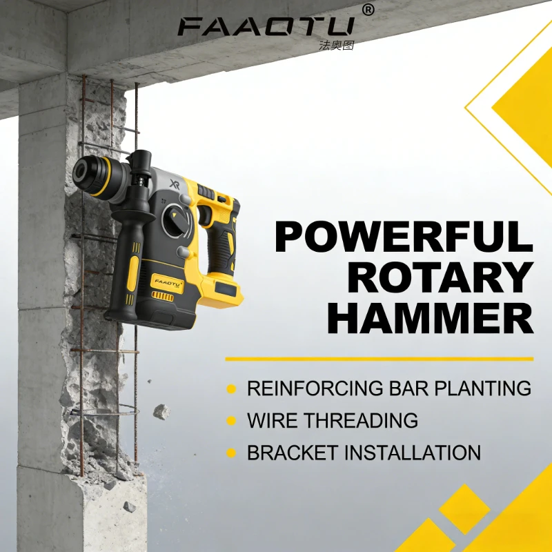 FAAOTU 20V  Brushless SDS Impact Drill,L-Handle Cordless Rotary Hammer, Electric Percussion Power Tool for Woodworking Masonry