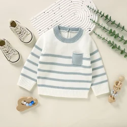 Baby Sweater Knitted Fashion Striped Newborn Pullover Boy Girl Top Long Sleeve Autumn Infant Clothes Outerwear 0-18M Cute Pocket