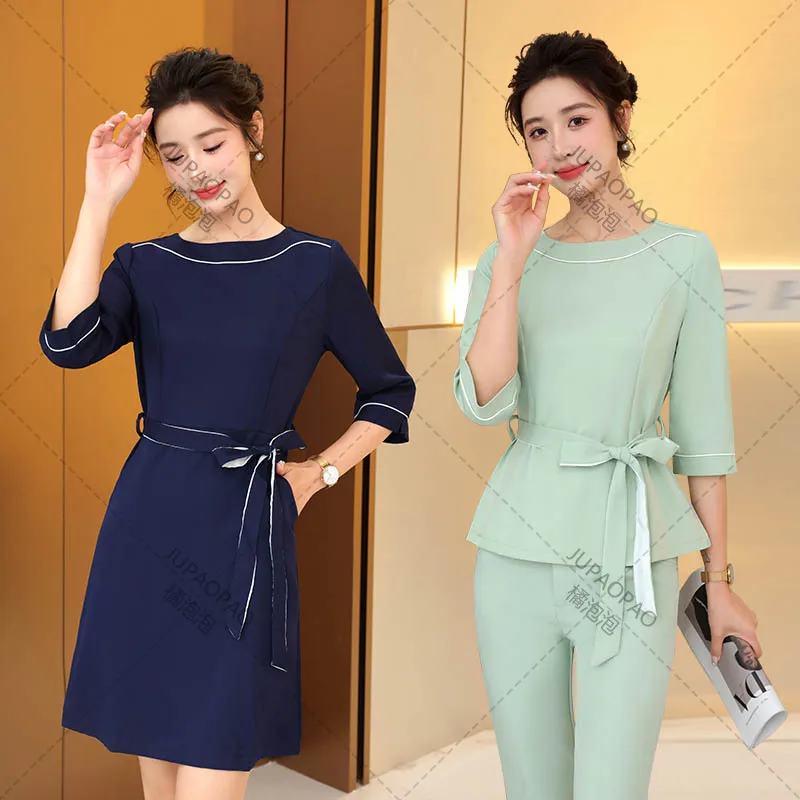 High End Beauty Salon Clothing, Korean Style Health Salon Foot Bath Technician Clothing Beautician Work Clothing Temperament Set