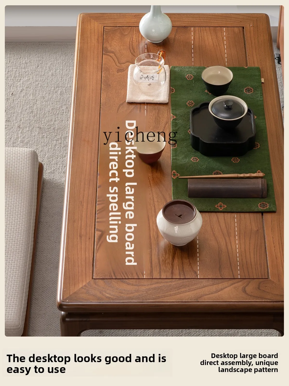 

ZZ Solid Wood Tatami Tea Table Zen Style Old Elm Small Tea Table Balcony Home Use Small Tea Table
