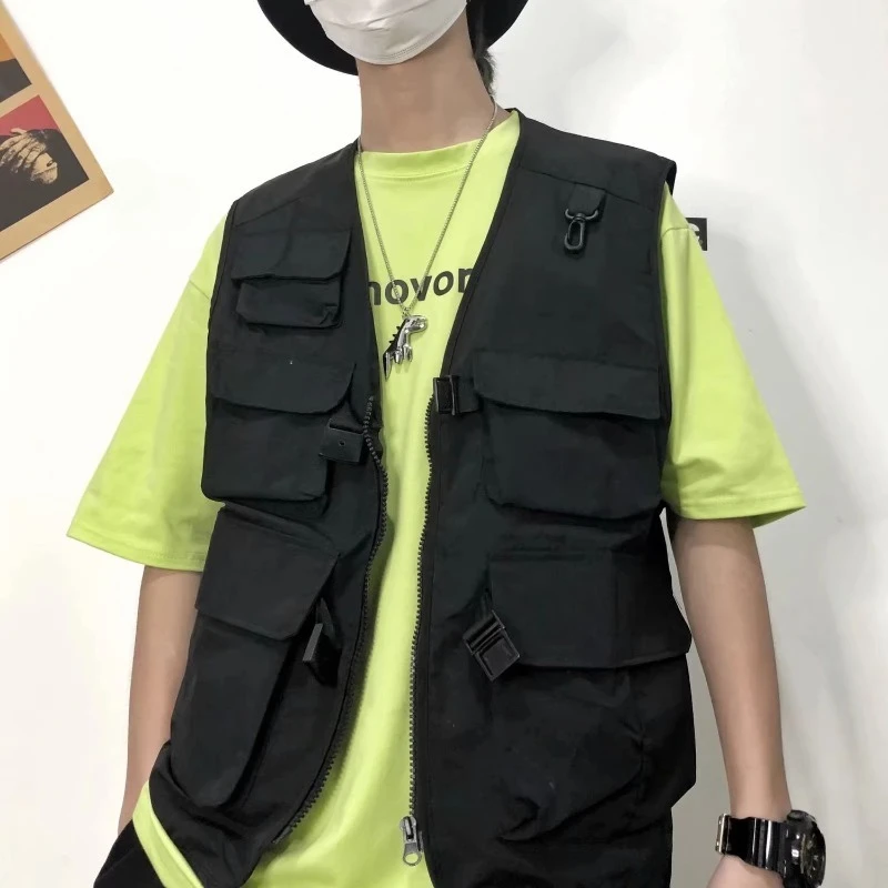 

Unisex Lightweight Summer Multi Pocket Tactical Vest Japanese American Workwear Style Camera Photography Functional Outerwear