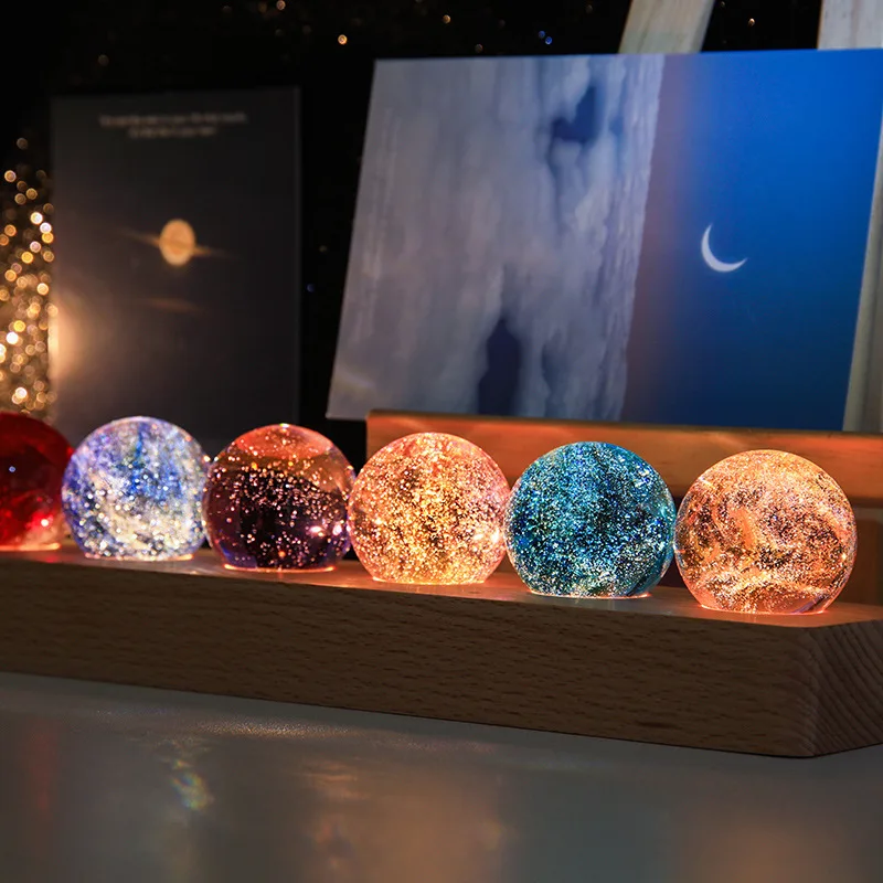 4cm Coloured Glaze Crystal Ball With Light Holder Luminous Planet Crystal Ball Night Light Home Bedroom Decor Girls Friend Gift