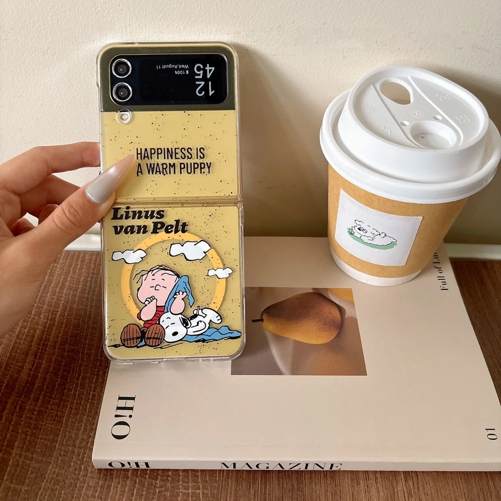 Cute Cartoon Snoopy Charlie Brown Magnetic Holder Magsafe Wireless Charge Phone Case For Samsung Galaxy Z Flip 7 6 5 4 3 Cover view 5