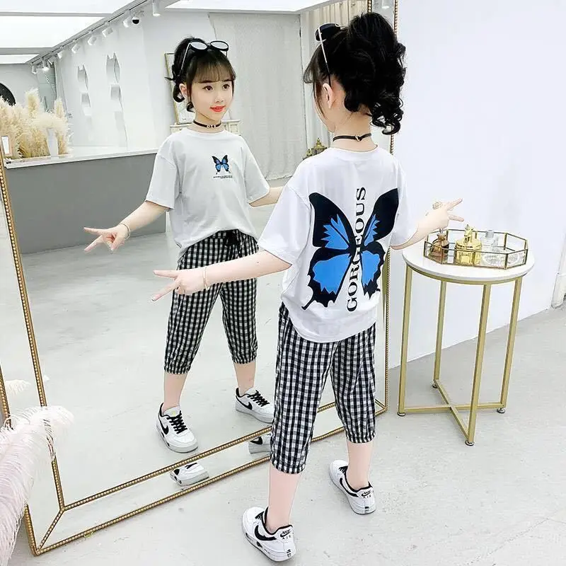 Girls 2024 Summer New Fashion Trendy Short Sleeve Suits 4 6 8 10 12 14 Years Youth Teenage Girls Korean Style 2Pcs Tees Clothes