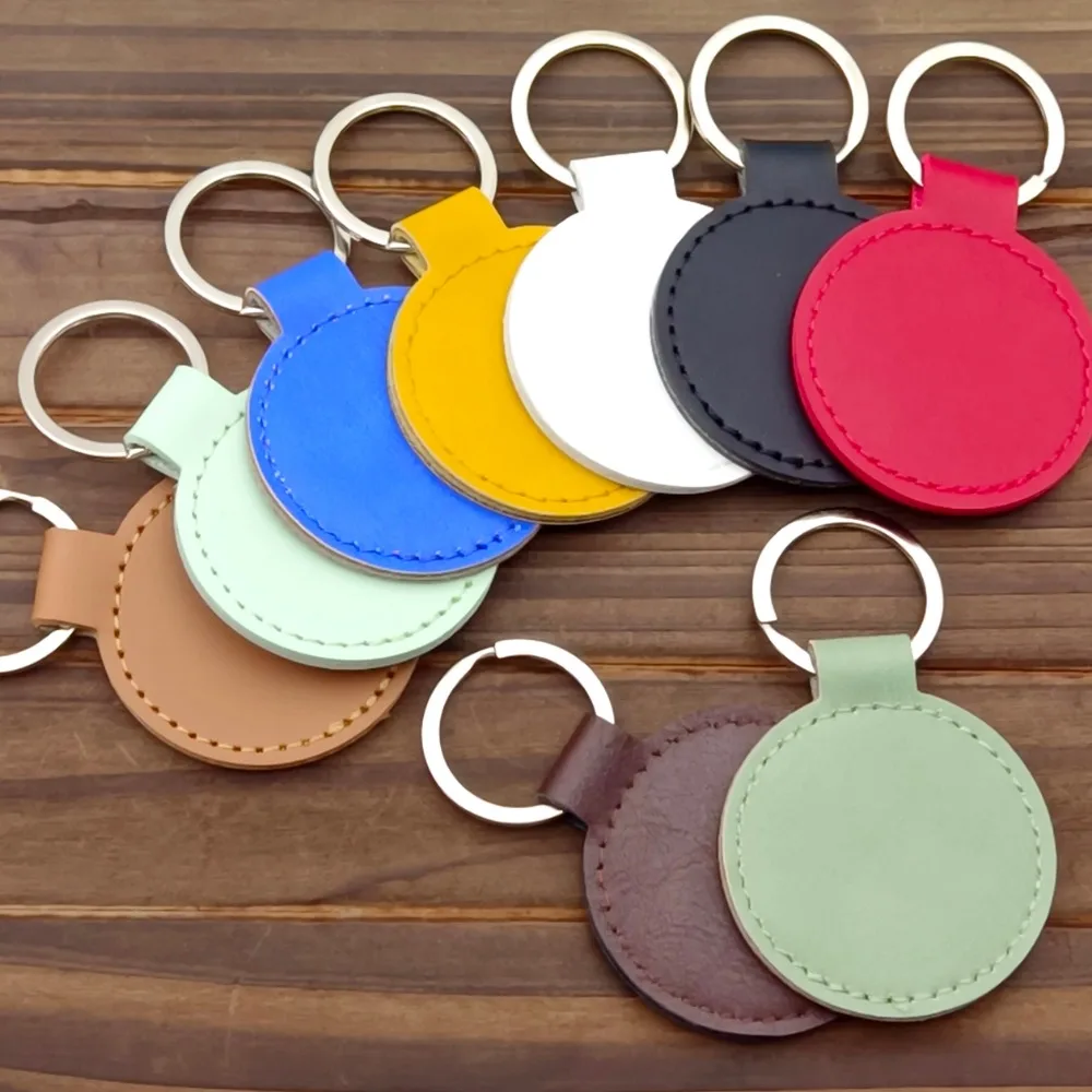 Modischer Runder Leder-Anhänger Logo Geschäftsgeschenk Rindsleder-Schlüsselanhänger PU-Schlüsselkette Leder-Autoschlüsselanhänger Geschenk – Detail 2