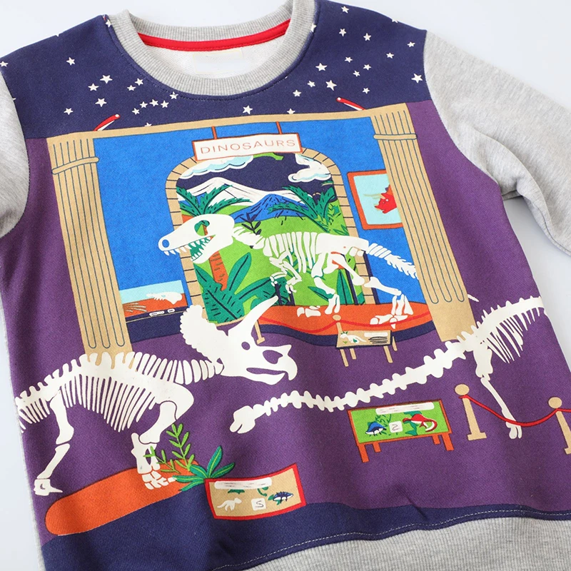 Little maven 2024 Baby Boys Long Sleeves T-shirt Luminous Cotton Cartoon Dinosaur Shirt New Fashion Tops for Kids 2-7 years