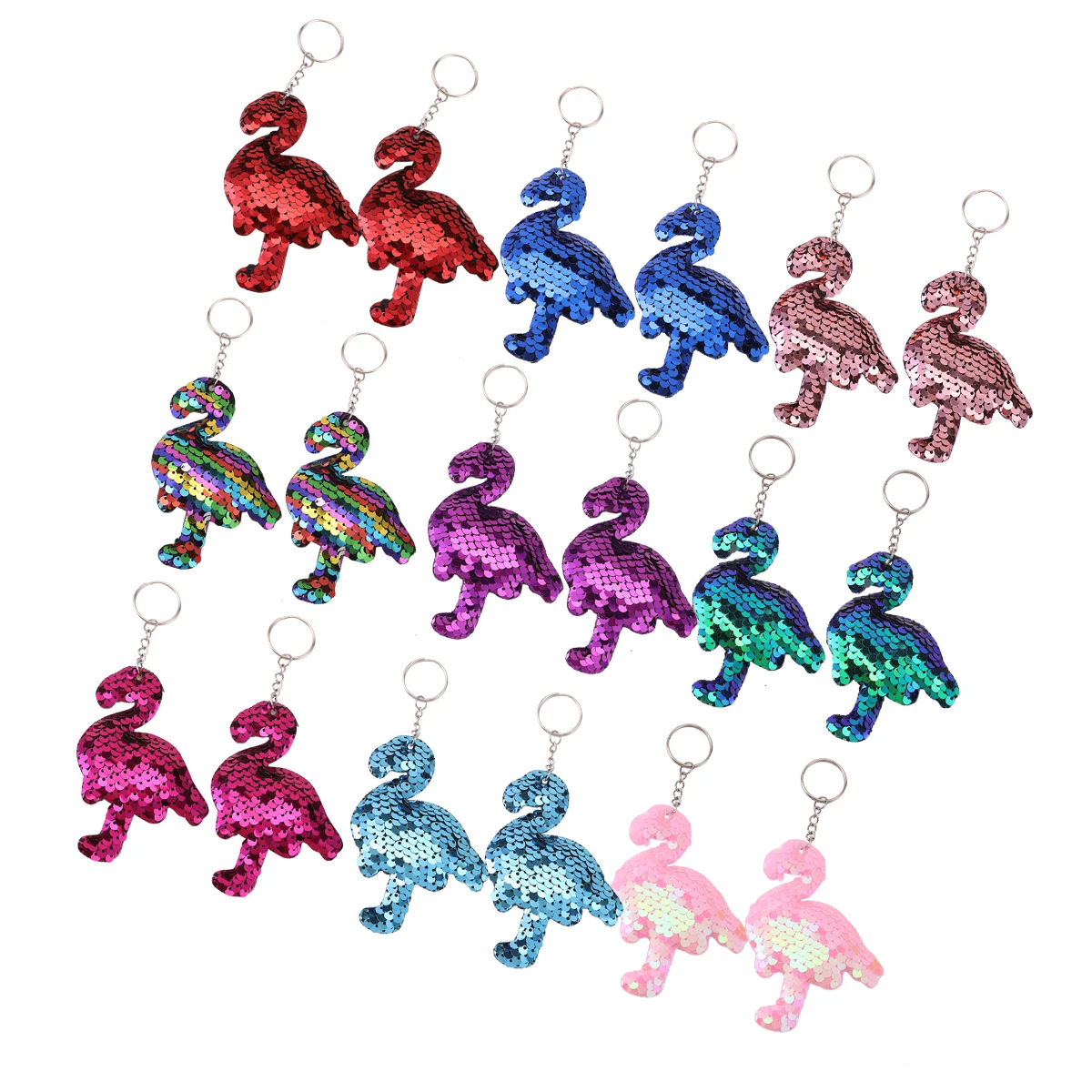 18Pcs Sequin Keychains, Sparkling Double-Sided Flamingo Shape Key Rings, Backpack Luggage Bag Decorations Birthday Party Favors