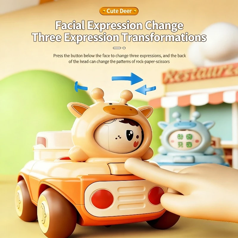 Giocattolo Puzzle per Bambini, Auto Cartoon con Modalità di Gioco Multiple, Scivolamento a Inerzia, Cambio Faccia, Fischietto, Piccola Auto per l'Apprendimento del Tempo