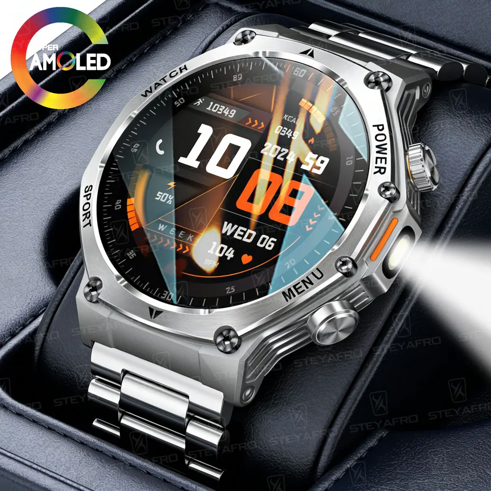 

Деловые умные часы для мужчин, аккумулятор 800 мАч, экран 1,8 дюйма, светодиодный фонарик, водонепроницаемые, для активного отдыха, с функцией звонков по Bluetooth, спортивные смарт-часы для Android и iOS