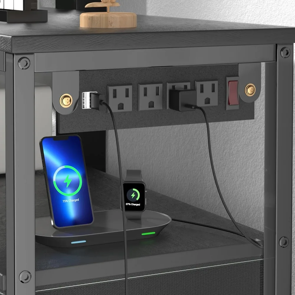 حامل تلفزيون دوار قابل للتعديل مع حامل مدمج ومخرج طاقة لأجهزة التلفاز مقاس 32-65 بوصة، ومركز ترفيه بإضاءة LED