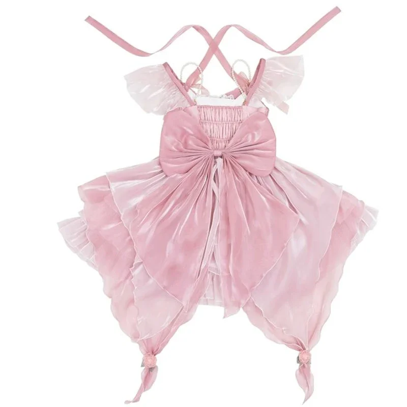 

2025 Vintage Gothic Ruffles Sleeveless Sweet Bow Princess pettiskirt Cross dresser Sissy Party Puff Dress Pink Lolita JSK Dress