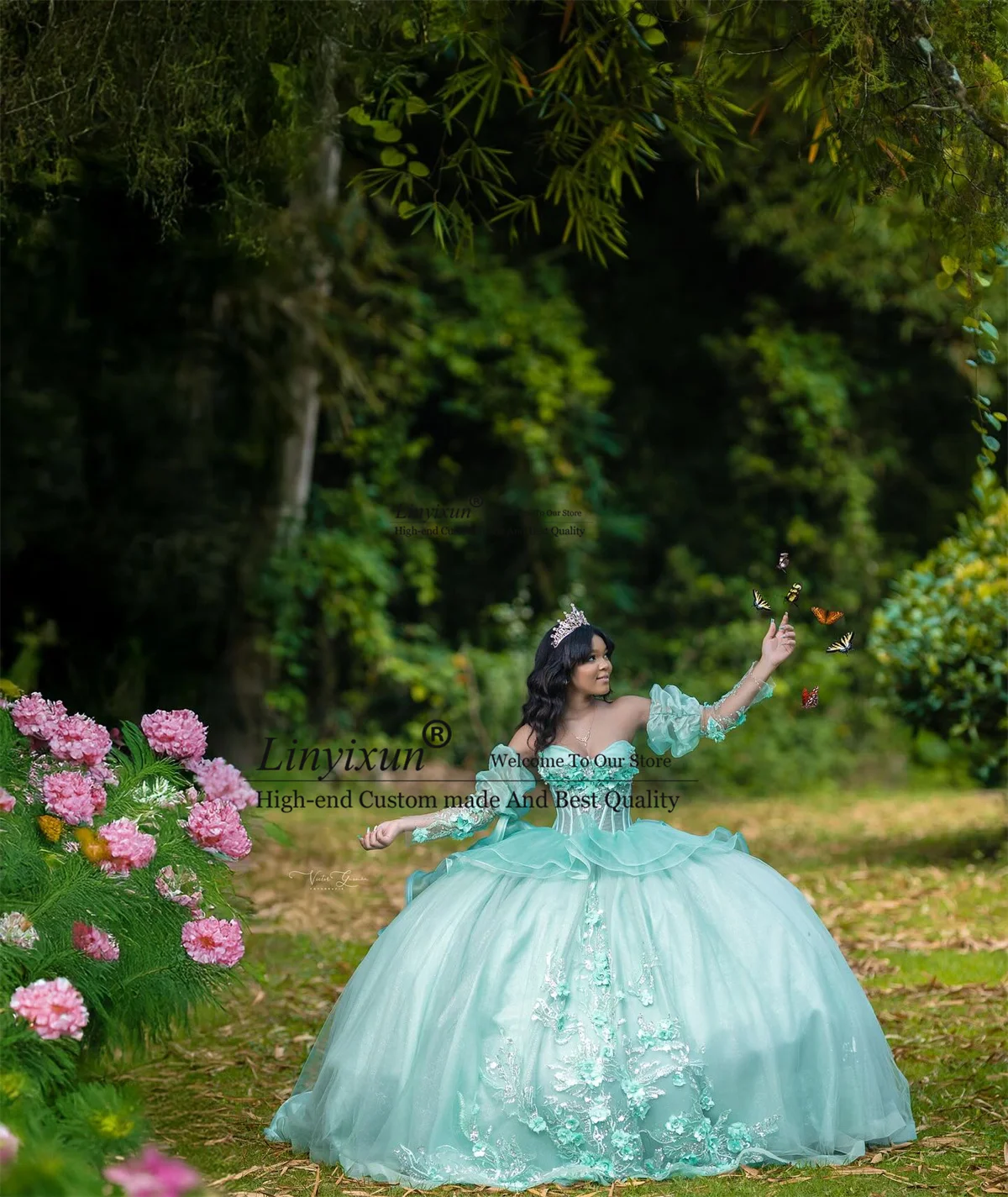 

Mexican Ball Gown Quinceanera Dresses With Appliques Lace Sweet 16 Gowns Pruffy Sleeves Customized Vestidos De 15 VX anos