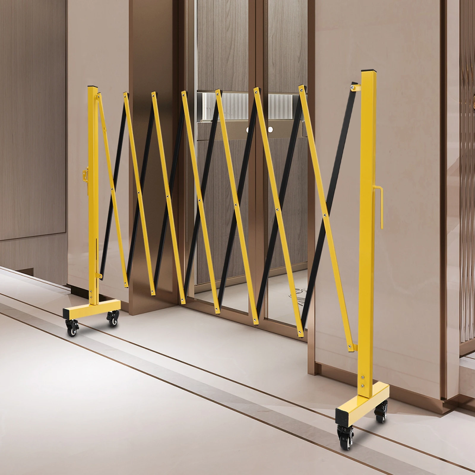 Durable Folding Security Gate with Aluminum Alloy & Iron, Expandable Design, 11.5*3.3ft Size, 4 Wheels, Easy Storage &