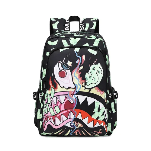 Recién llegado, bolso escolar ligero e impermeable con estampado de tiburones coloridos para estudiantes, mochila informal con estilo de dibujos animados de gran capacidad