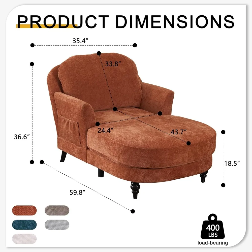 كرسي صالة داخلي، كراسي قراءة كبيرة الحجم 59.8، أريكة مفردة مريحة للنوم العميق من الشنيل، وضع منجد