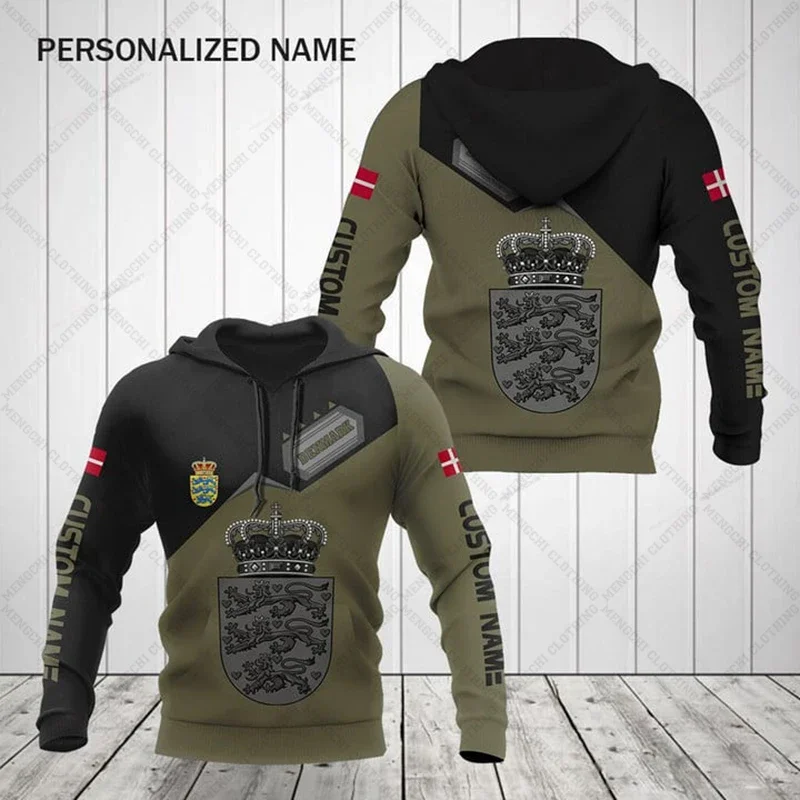 

Customize Denmark Emblem Olive Hoodies Loose Unisex Sweatshirts Casual Pullover Oversized Top Shirts Men and Women Streetwear