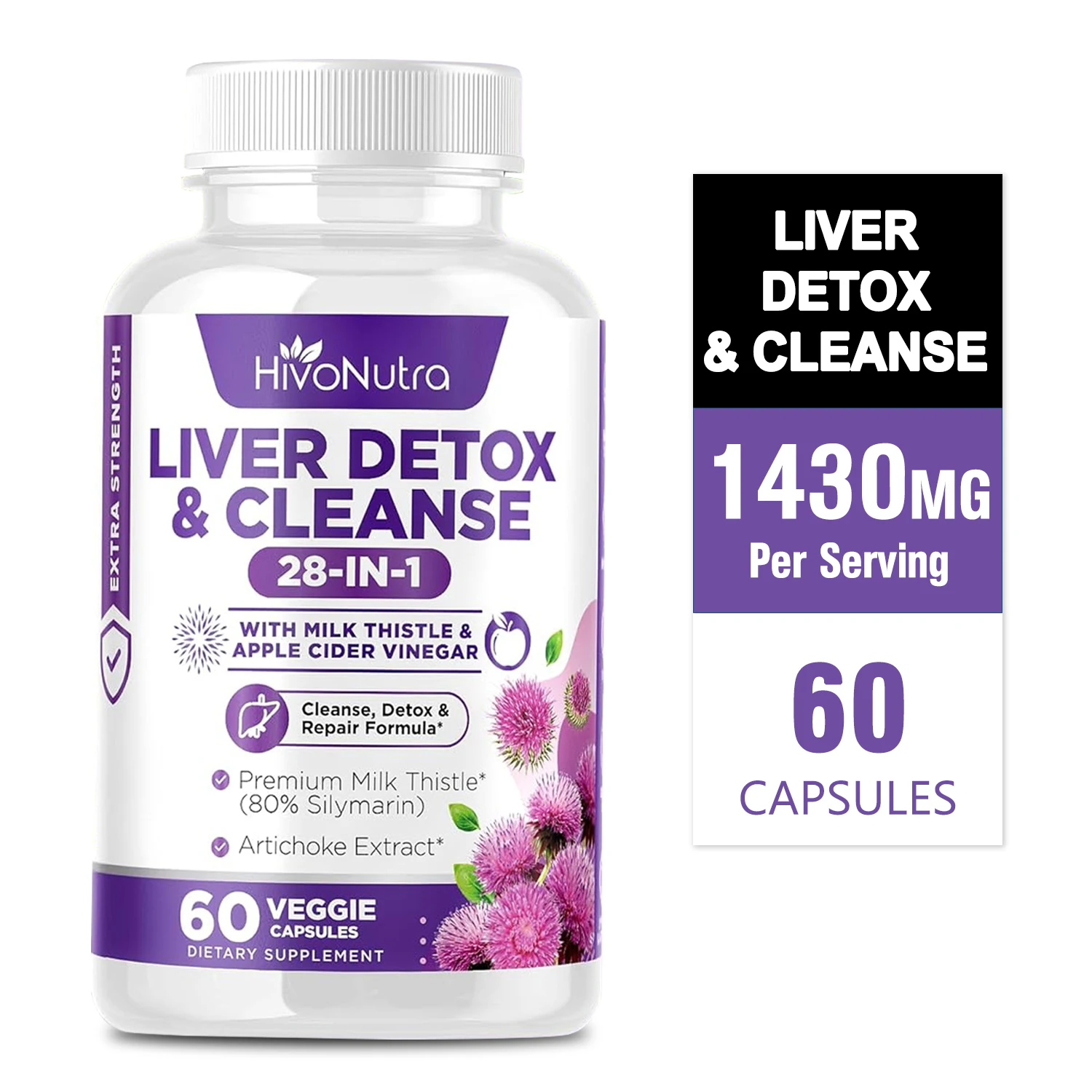 

28-IN-1 Liver Detox & Cleanse - Contains Milk Thistle and Apple Cider Vinegar To Enhance Fat Metabolism and Gut Health