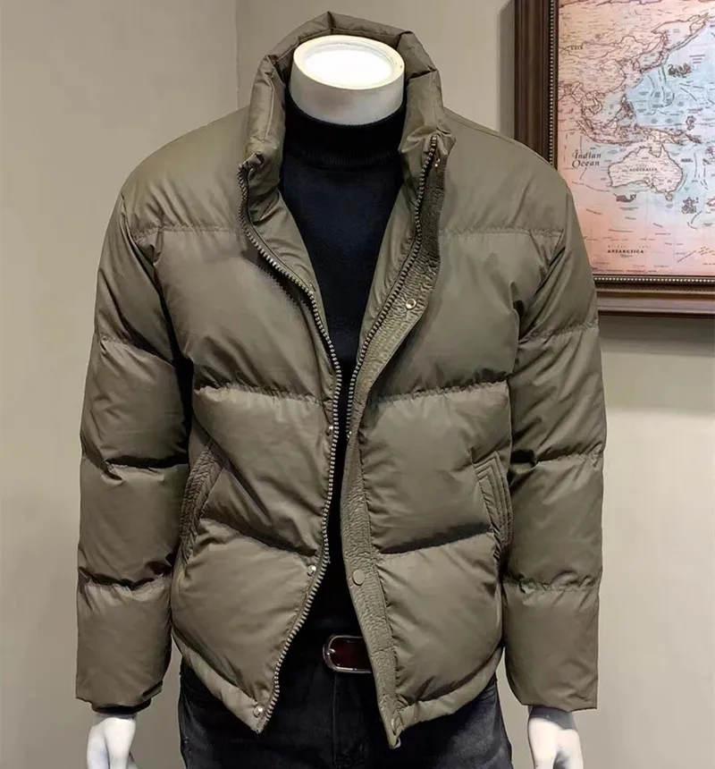

Winter Thiened Casual Bread Sle Stand Collar down Cotton Jaet for Men Youth Faion Brand Warm Zipper Closure Coat