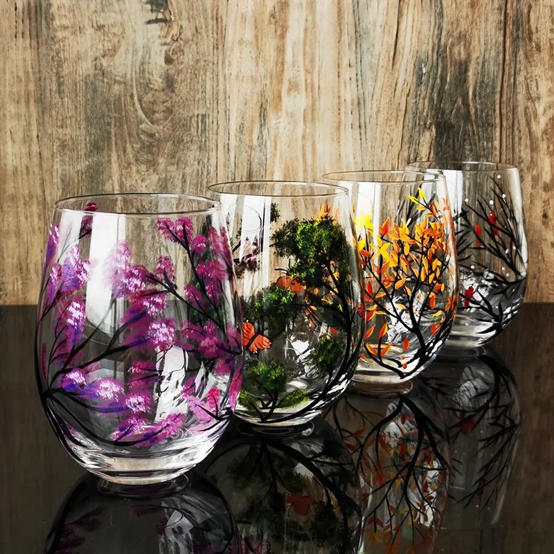 Crystal Glass Painted Goblet Creative Hand-painted Four Seasons Glass Goblet Wine Glasses Drinking Glasses Cocktail Glass