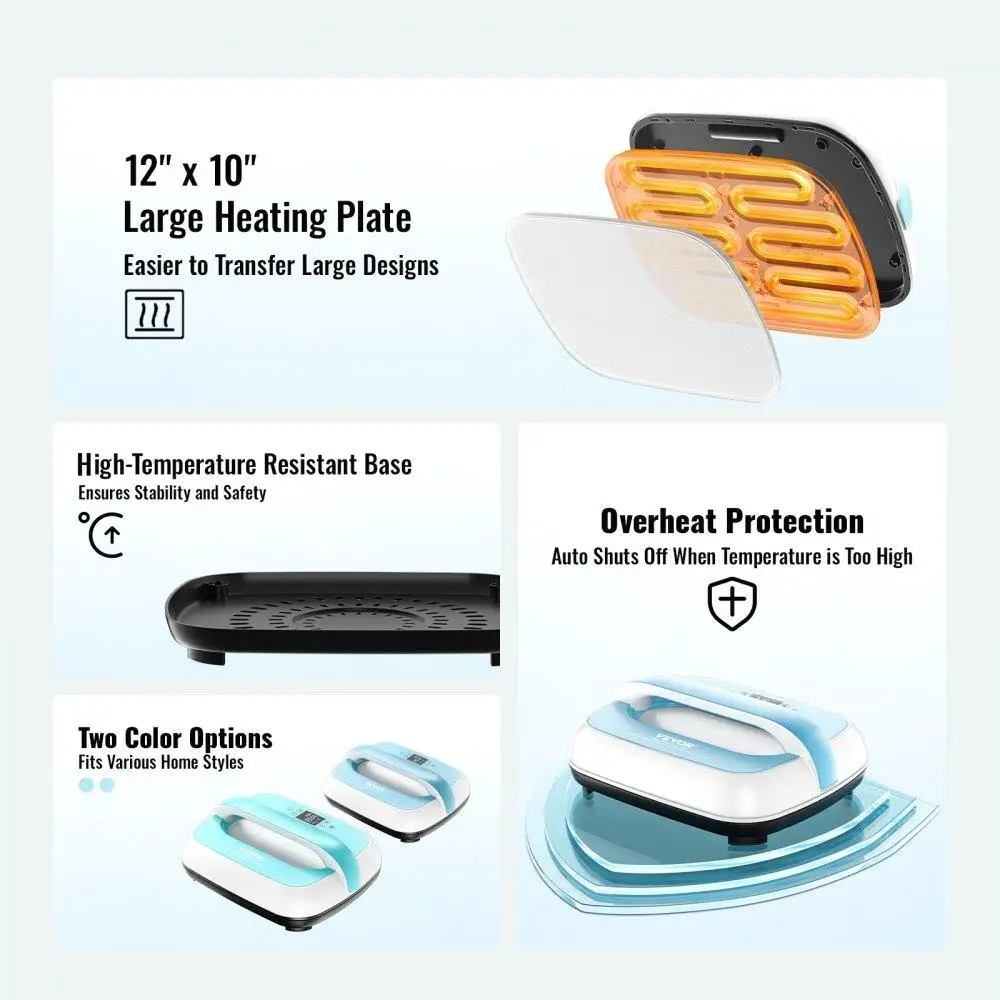 Heat Press Machine 12x10in Portable Heat Transfer Machine Blue White